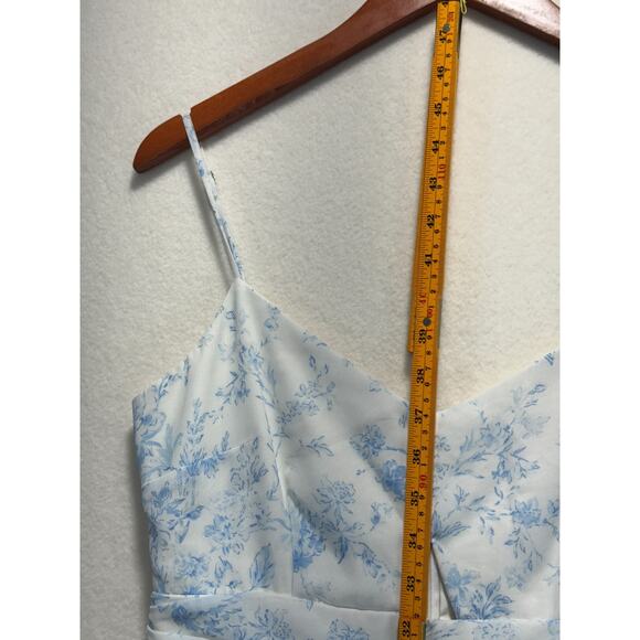 LDT Blue Floral Chiffon Midi Dress Keyhole Cutout Floral Hourglass, Size 4 - Picture 9 of 12